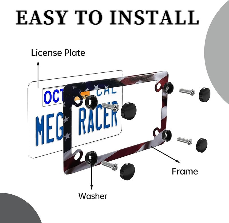LIN KANG Motorcycle American Flag License Plate Frame - Stainless Steel Matte Stripe US Flag Gloss Patriotic License Plate Frame Covers for Motorcycle - Image 3
